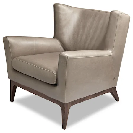 Contemporary Wing Chair with Wood Base